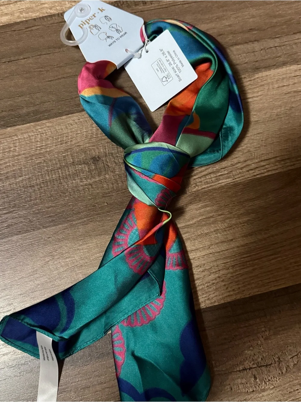 Piper k Teal Multicolor Silk Scarf - Women's Accessory